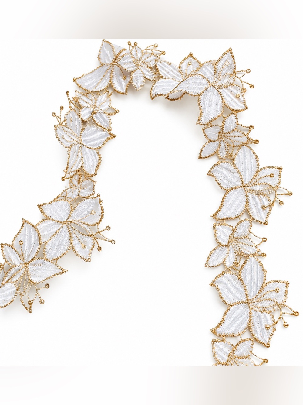 White & Gold Floral Lace Trim | 1 Yard | Bridal Sewing Craft Appliqué | New